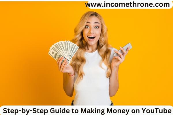 Make money online. Surprised woman holding smartphone and money